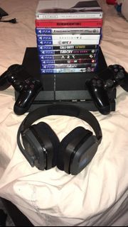 PlayStation4 with controllers headset and games