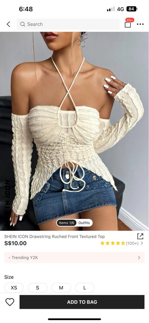 Off shoulder frill trim bow front shirred shop milkmaid to
