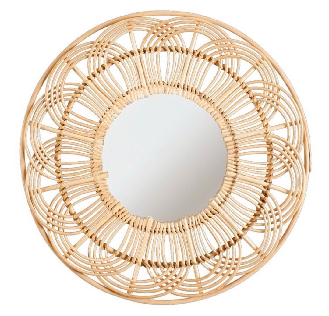 Spotlight rattan mirror 60cm, Furniture & Home Living, Home Decor