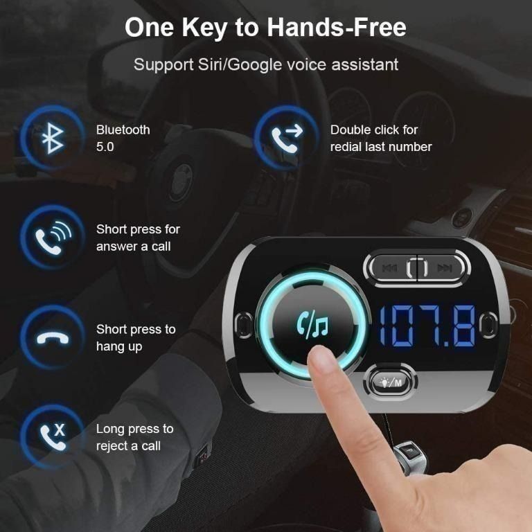 T978 Bluetooth 5.0 FM Transmitter, Bluetooth Car Radio Transmitter  Handsfree Car Kit QC3.0 USB Car Charger, Support TF Card AUX Input,  Install Ways, Mobile Phones  Gadgets, Mobile  Gadget Accessories,