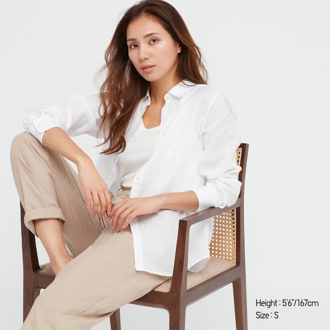 Uniqlo white top linen shirt