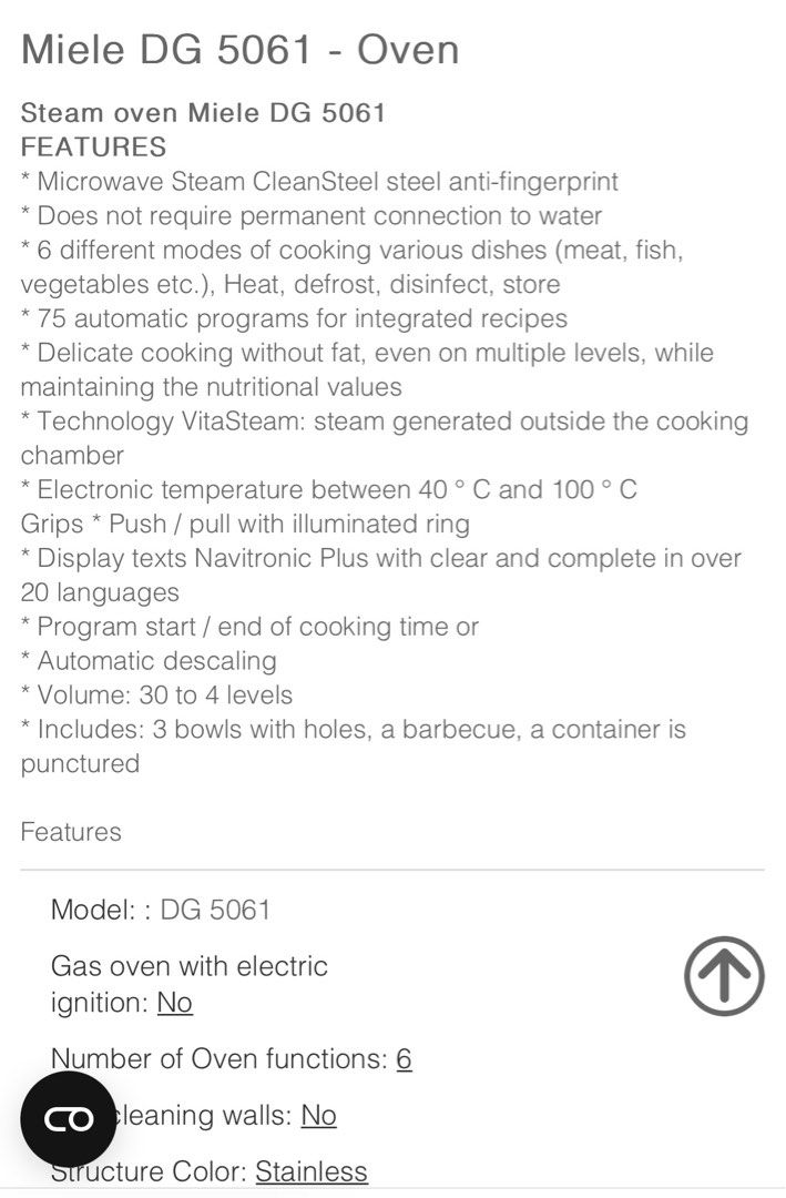 Used Miele Steam Oven built in, TV & Home Appliances, Kitchen