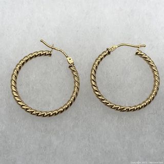 14K Gold Textured Hoop Earrings