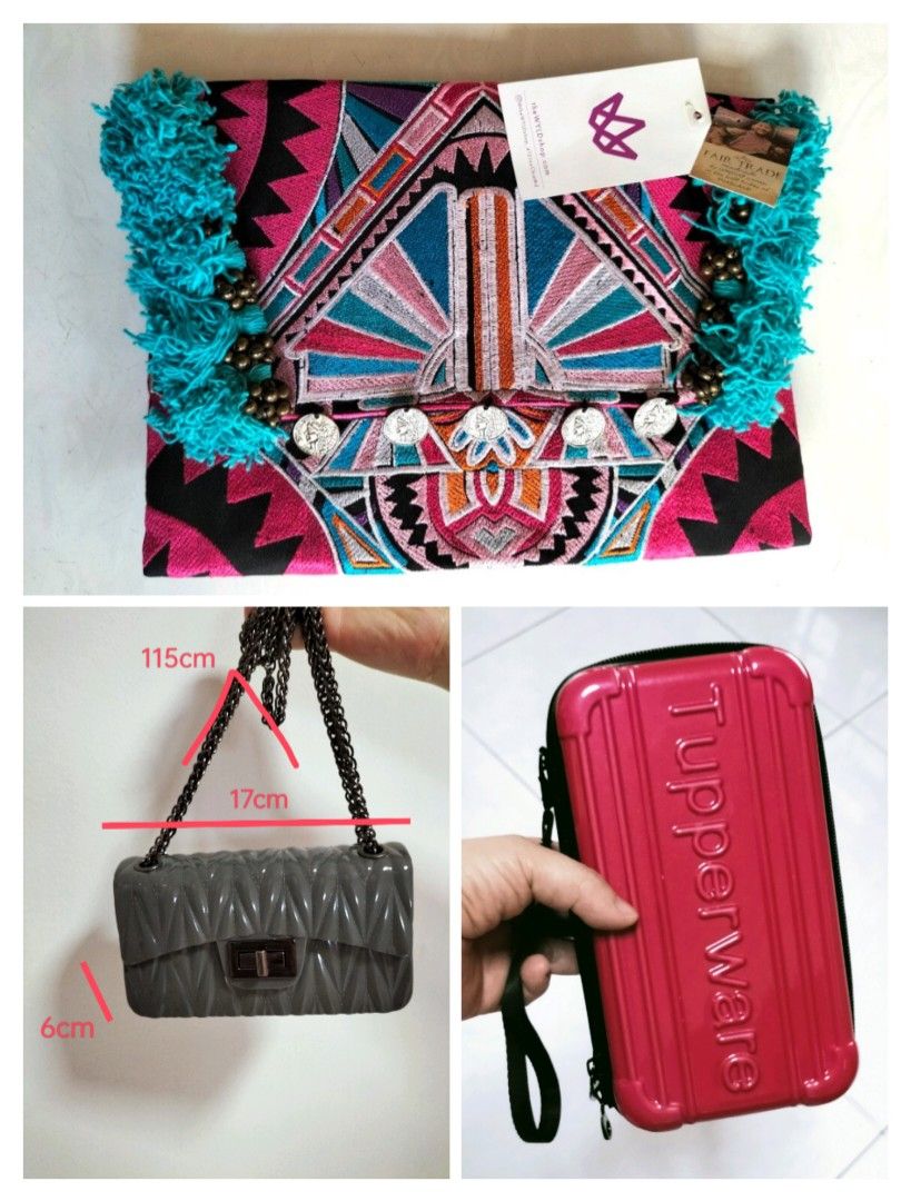 1 Unique Handmade Clutch 2 Miso Small Grey Bag 3 Red Holder bag