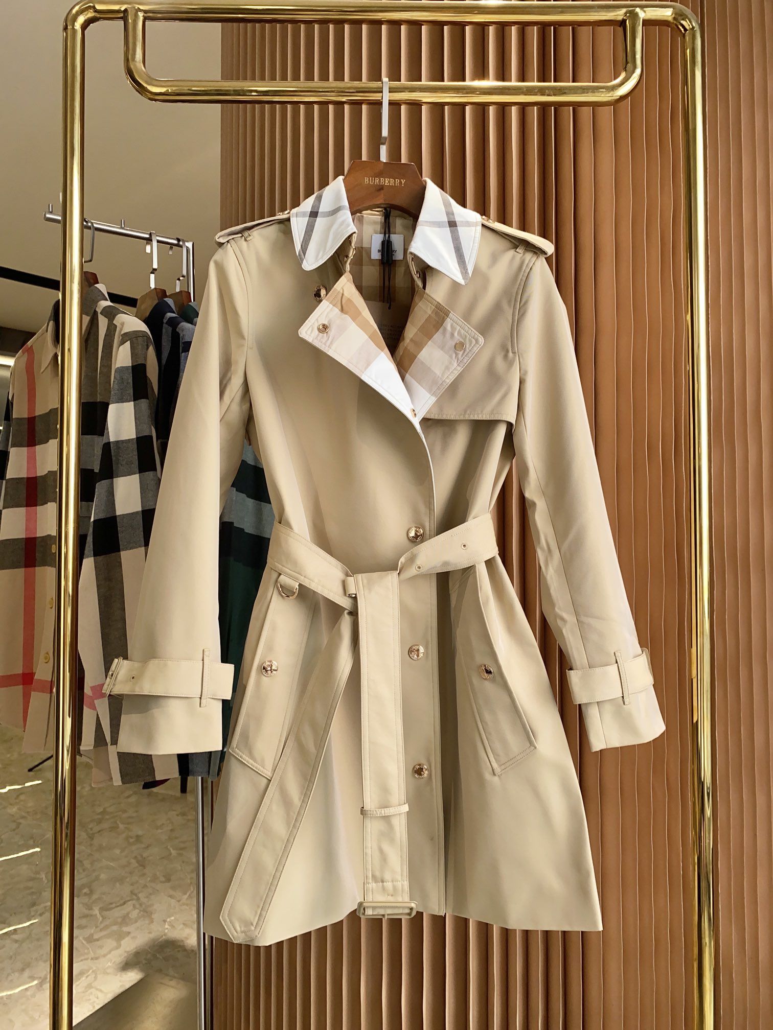 Authentic Burberry Check Panel Cotton Trench Coat