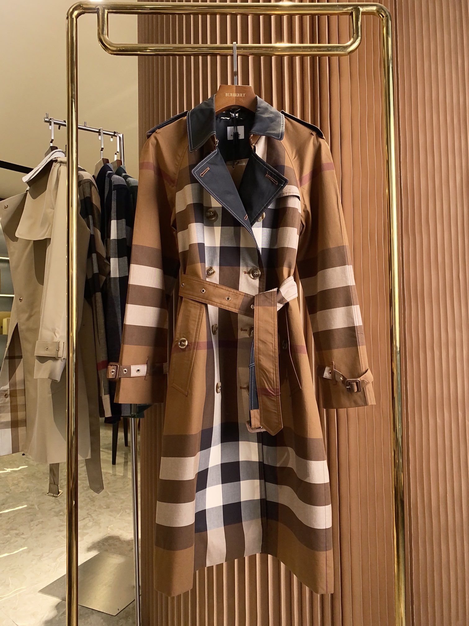 Vintage check cotton trench coat sale