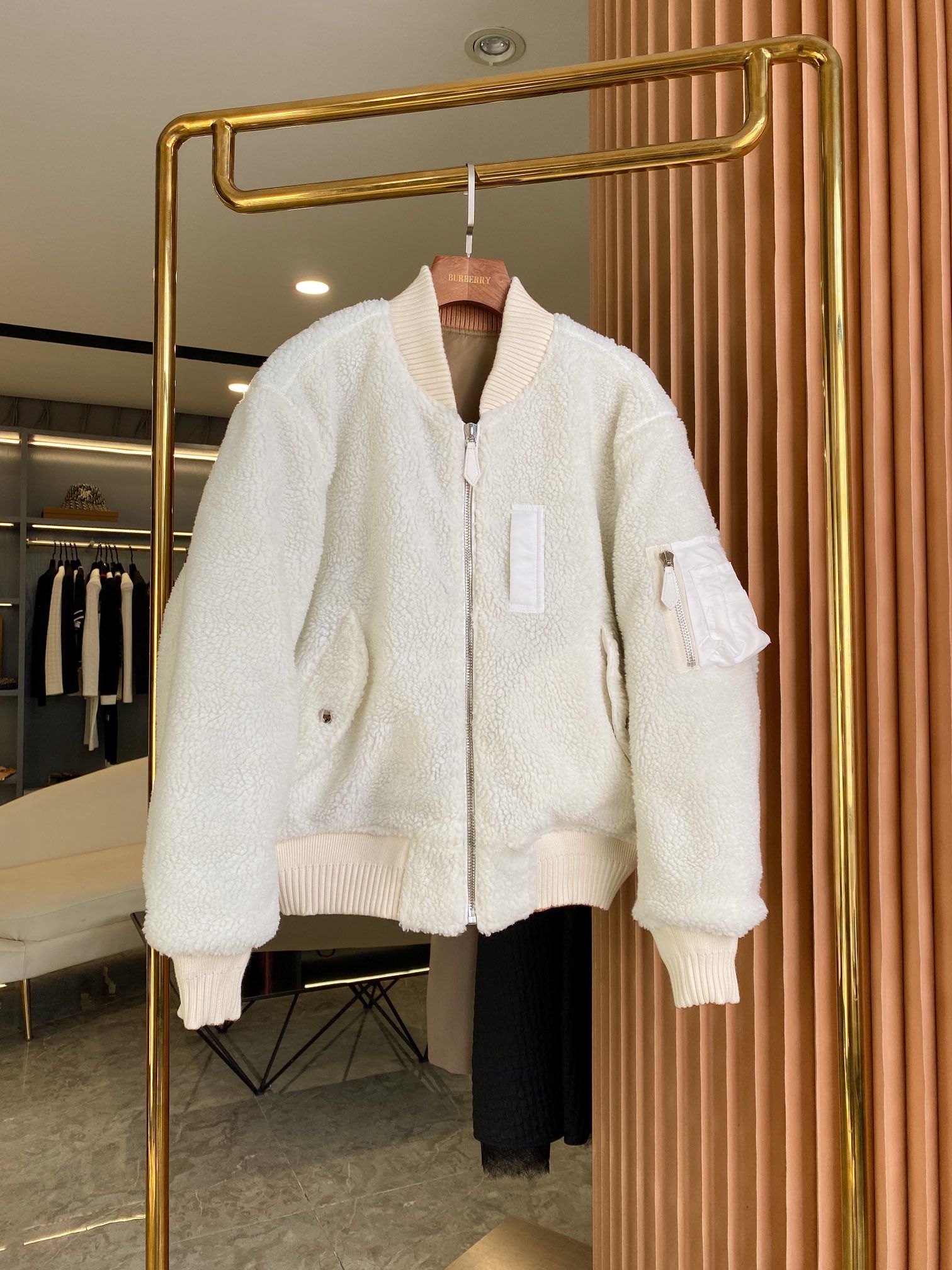 Authentic Burberry Reversible Sherpa Cashmere Baseball Jacket
