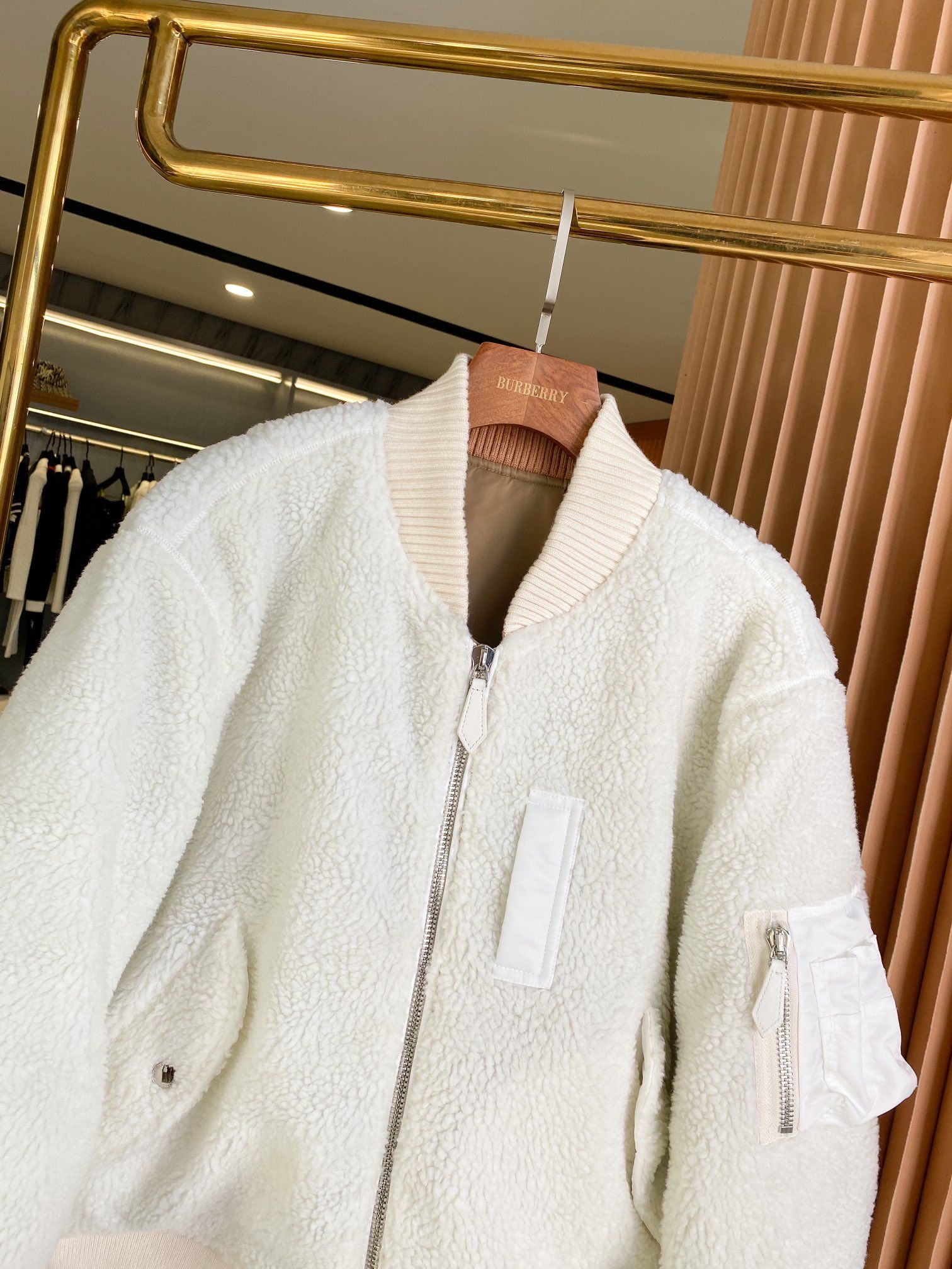 Authentic Burberry Reversible Sherpa Cashmere Baseball Jacket