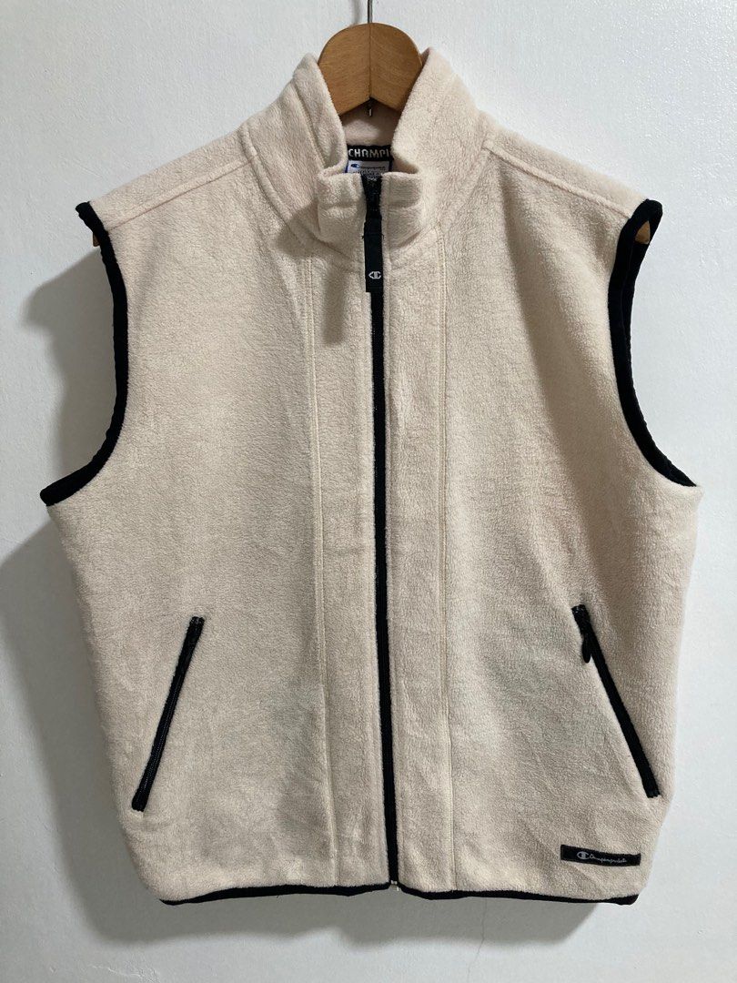 Authentic Champion thin Sherpa Fleece Vest Cream Large on tag