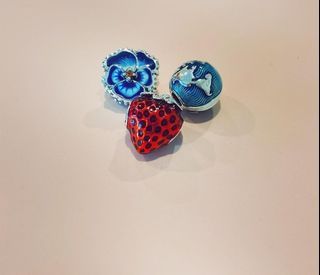 BIG SALE🌟 AUTH PANDORA BLUE PANSY FLOWER CHARM, RED STRAWBERRY CHARM & GLOBE CLIP CHARM
