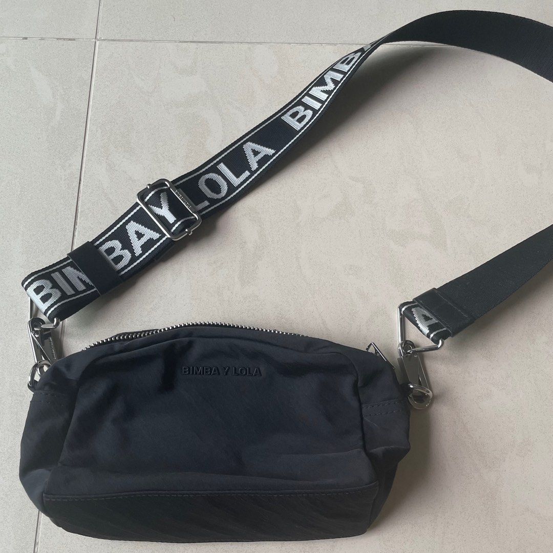 bimba y lola s black nylon crossbody bag, Women's Fashion, Bags