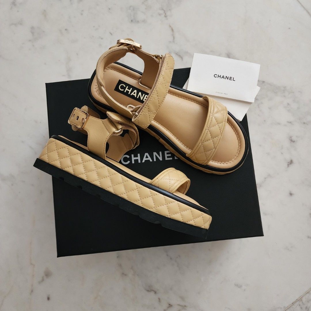 Chanel sandals clearance tan