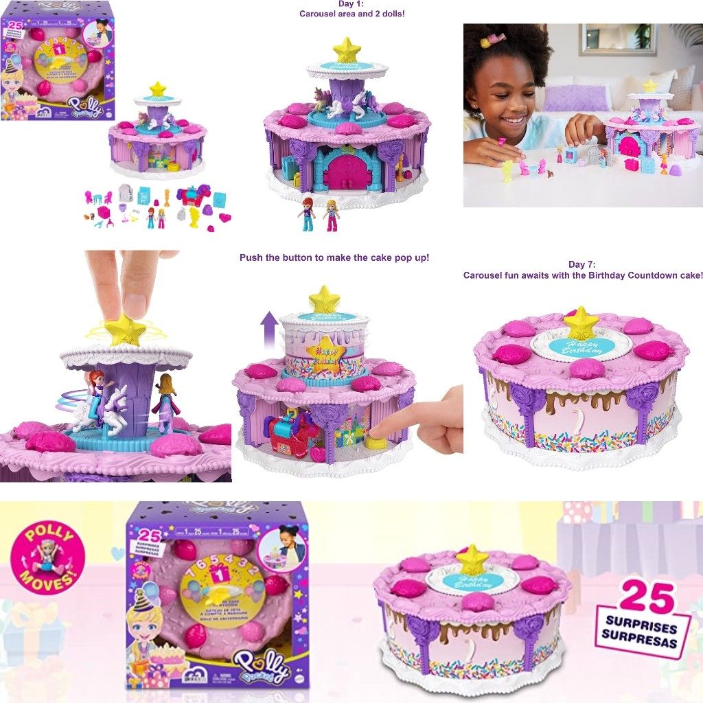 Polly Pocket 2-In-1 Playset, Unicorn Toy with 2 Micro Dolls and 25 Surprise  Accessories, Birthday Cake Countdown