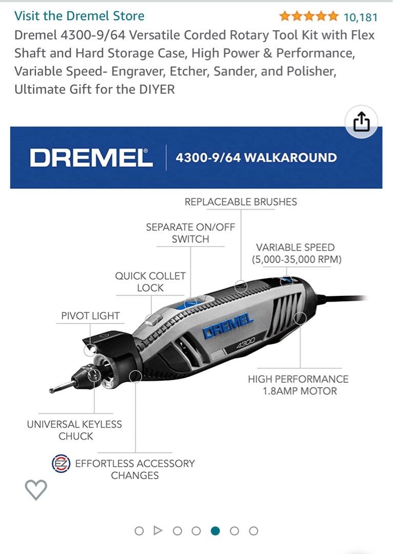 Dremel 4300-9/64 Versatile Corded Rotary Tool Kit with Flex Shaft and Hard  Storage Case, High Power & Performance, Variable Speed- Engraver, Etcher