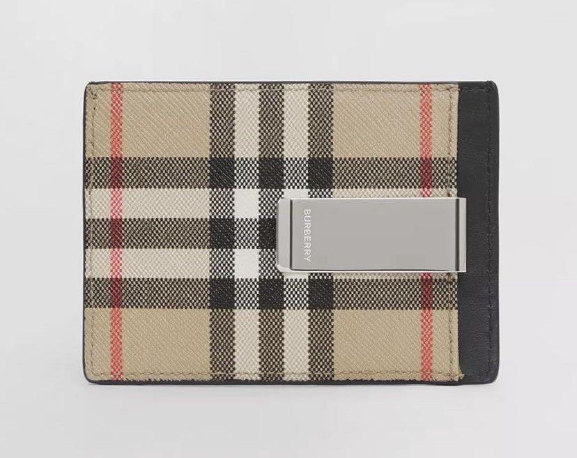 Vintage check and leather hot sale money clip card case
