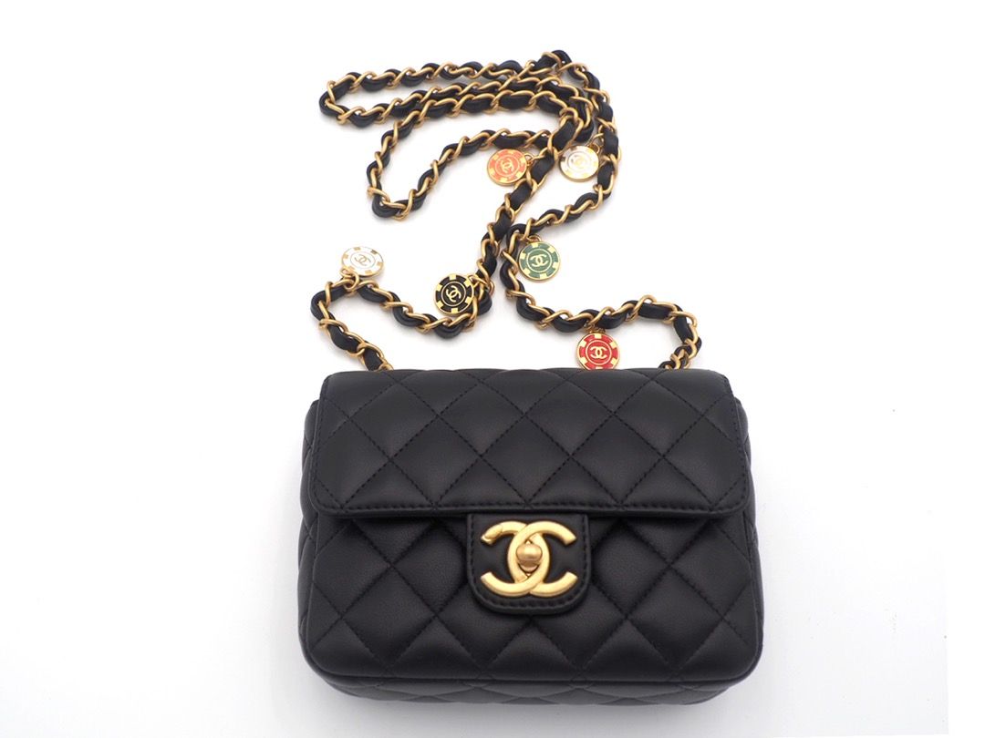 Chanel Black Lambskin Enamel Pending CC Mini Square Flap