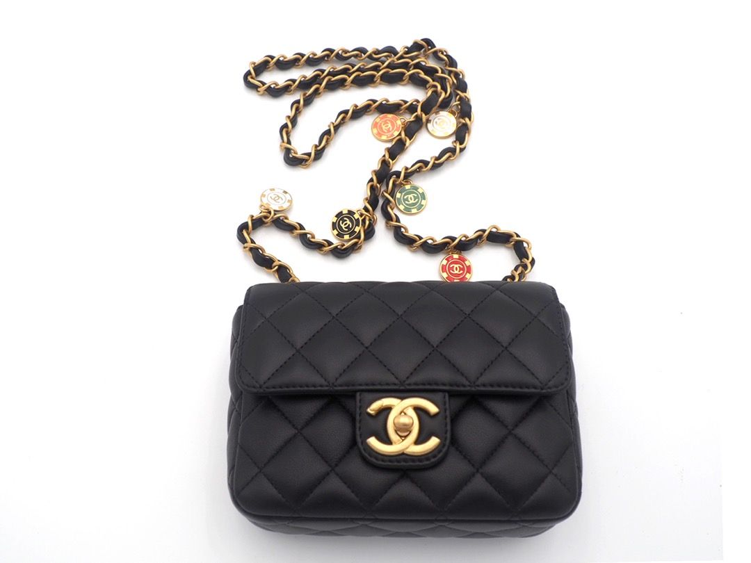 CHANEL Lambskin Enamel Quilted Mini Pending CC Square Flap Light Blue  1276583