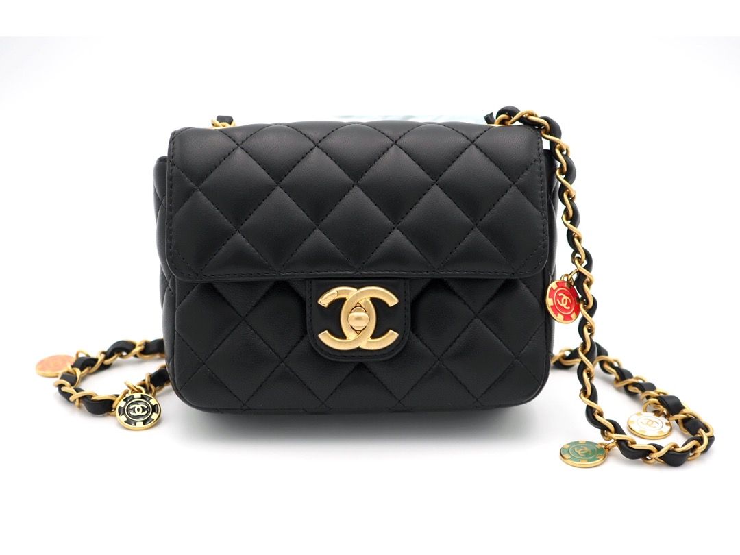 Chanel 16cm Black Lambskin Mini Flap Bag with Enamel Charms & Gold