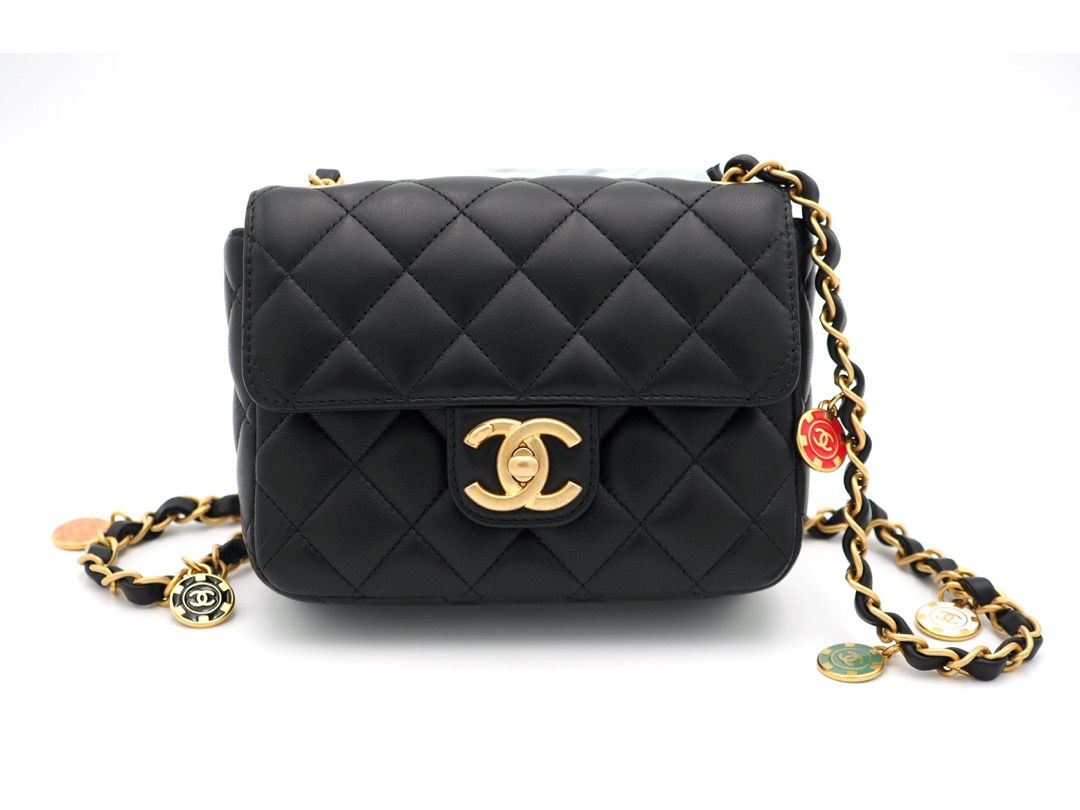 Chanel 16cm Black Lambskin Mini Flap Bag with Enamel Charms & Gold-Tone  Metal Hardware