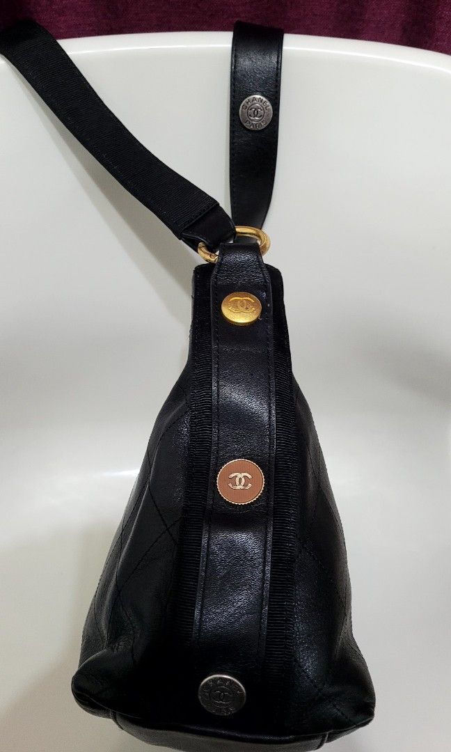 CHANEL Calfskin Stitched Large Button Up Hobo Black 486816