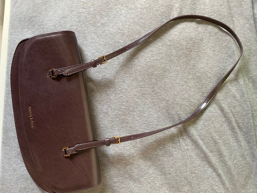 Charles & Keith Single Handle Baguette Bag (Dark Oak), Women's Fashion