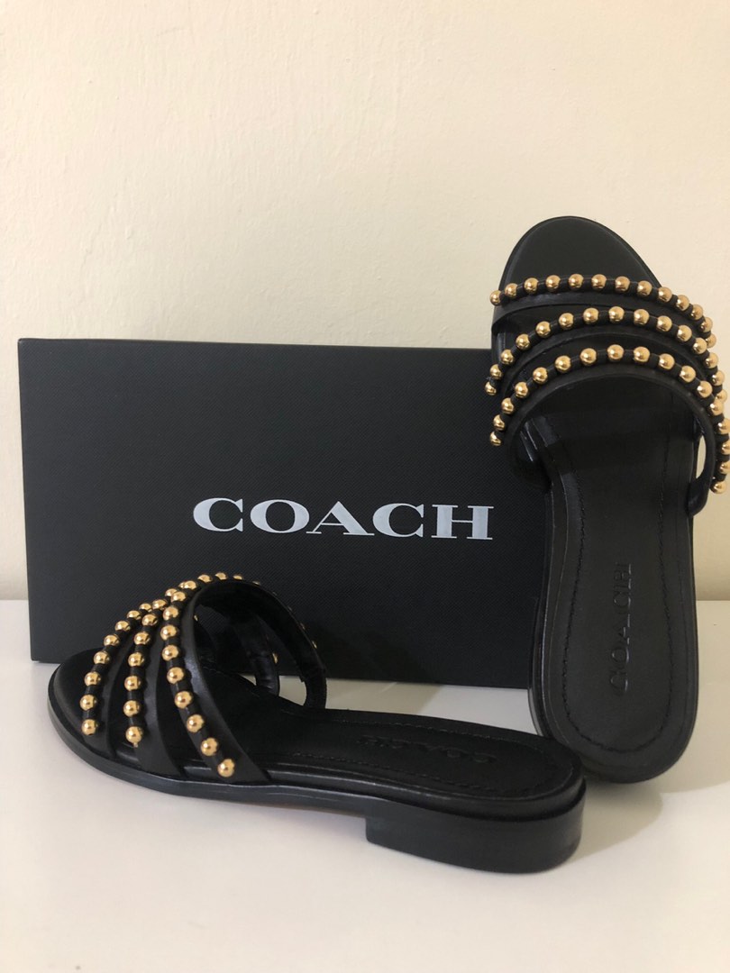 COACH ISA BC STUDDED LEATHER SLIDE SANDAL Women s Fashion