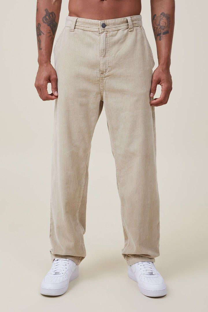 COTTON ON RELAXED LOOSE FIT CORDUROY PANTS IN SAND CORK, Men's Fashion,  Bottoms, Trousers on Carousell