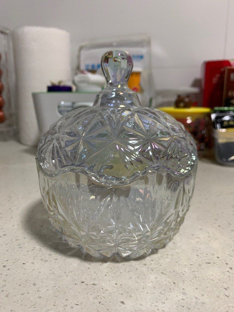 Crystal glass jar with lid, Furniture & Home Living, Kitchenware