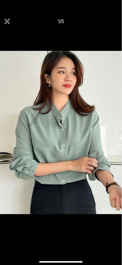 solid button front blouse