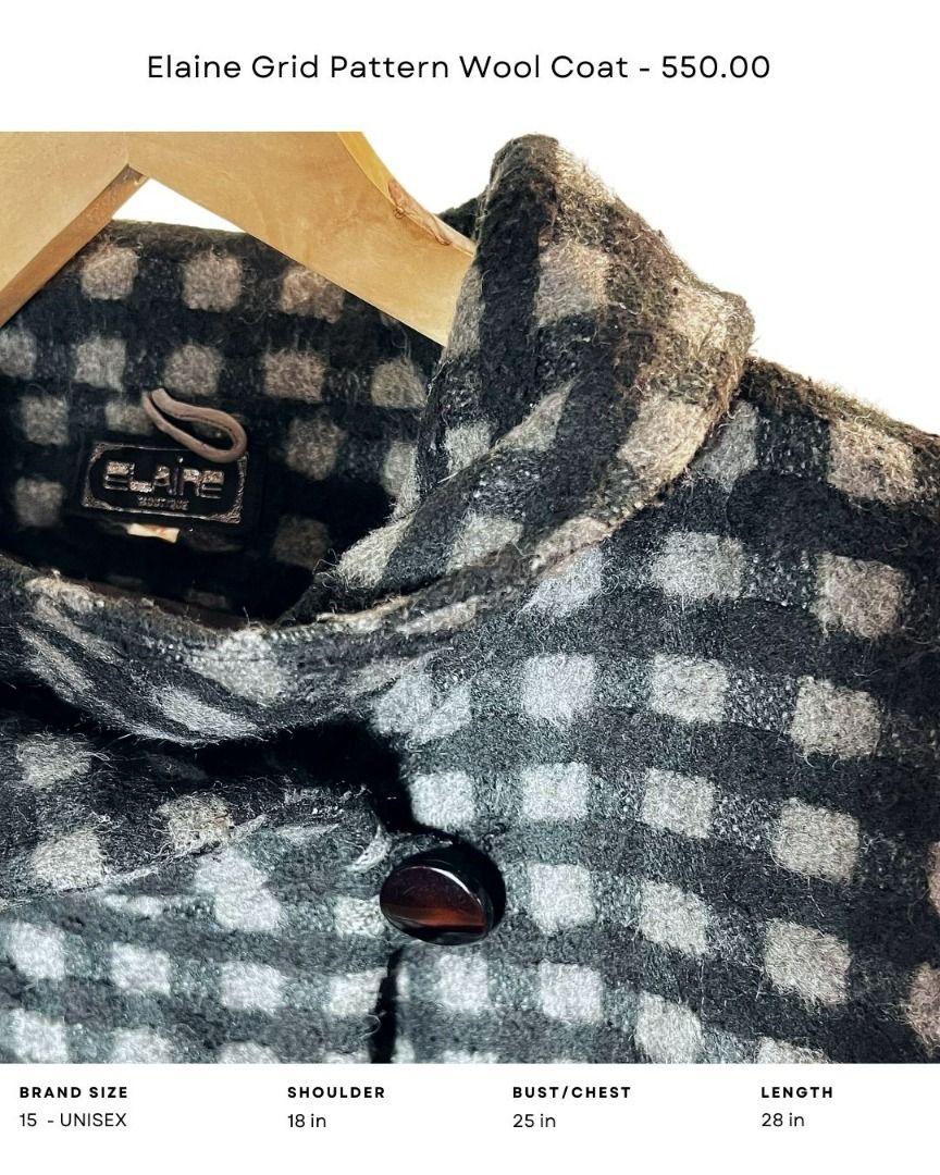 Elaine Grid Pattern Wool Coat - 550.00, Women's Fashion, Coats, Jackets ...