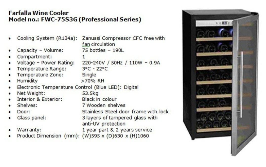 Farfalla Wine Chiller, TV & Home Appliances, Kitchen Appliances, Wine