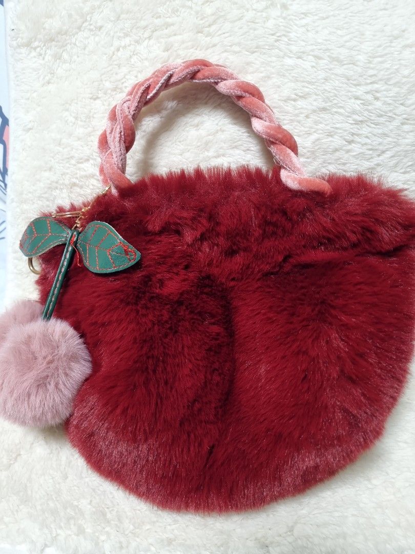 Red sales fur handbag