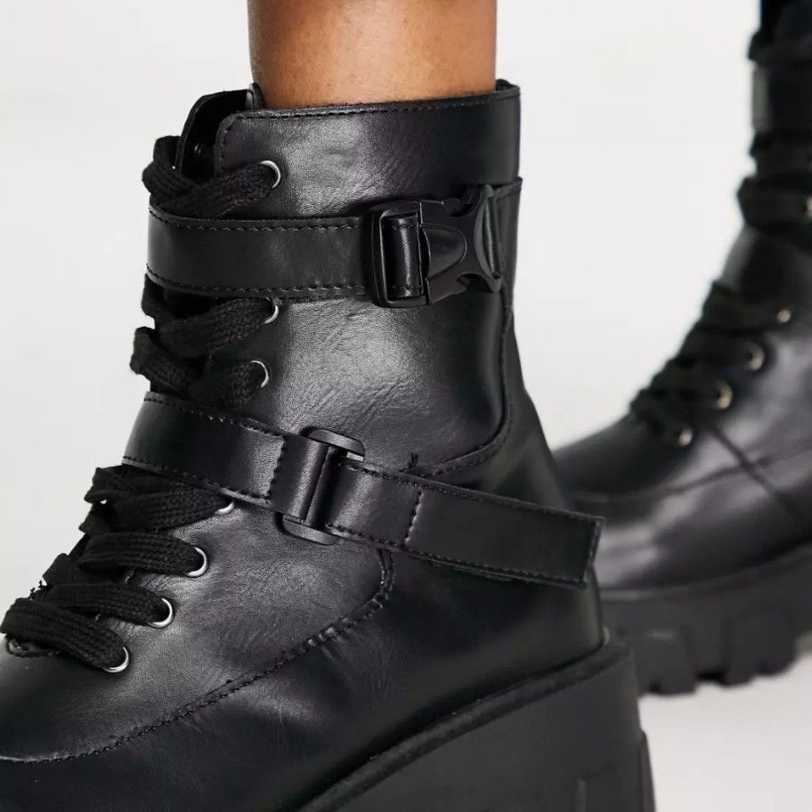 Glamorous from ASOS wide fit lace up ankle boots with buckles in