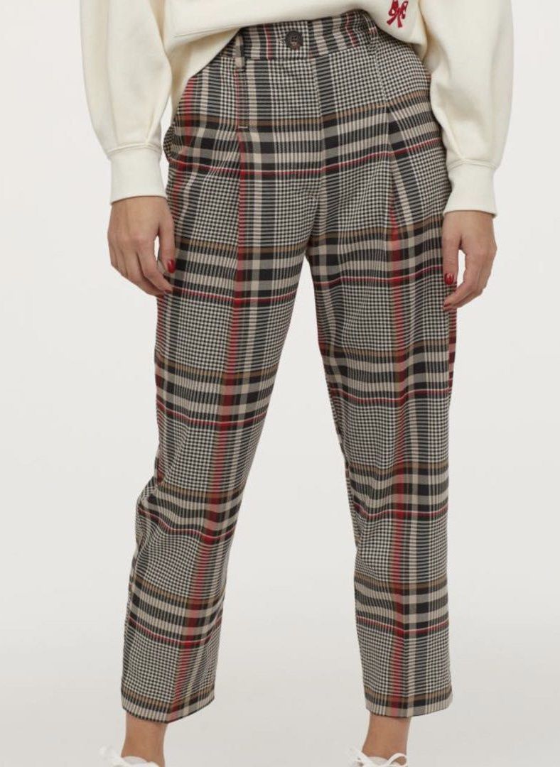 H M plaid checkered red and grey pants