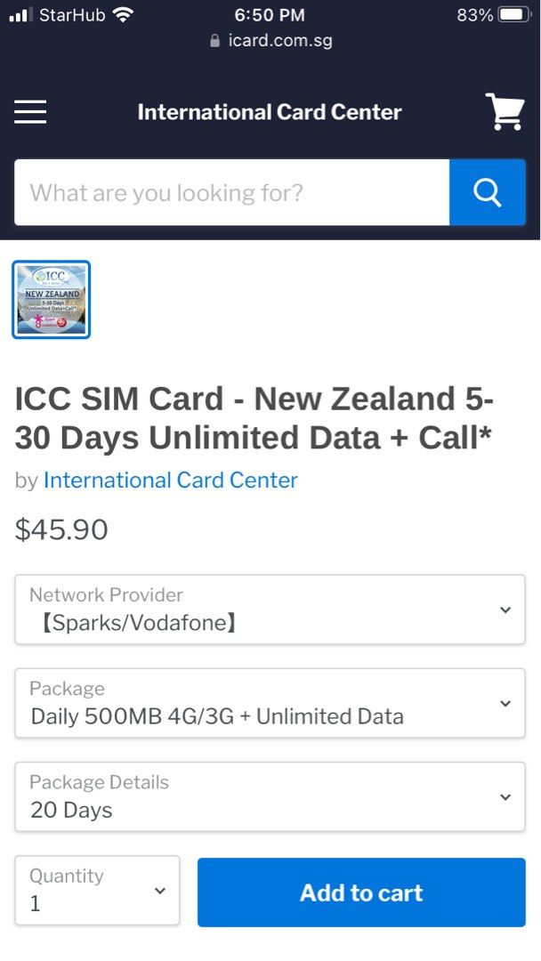 ICC SIM Card New Zealand 20 Days Unlimited Data + Call*, Mobile