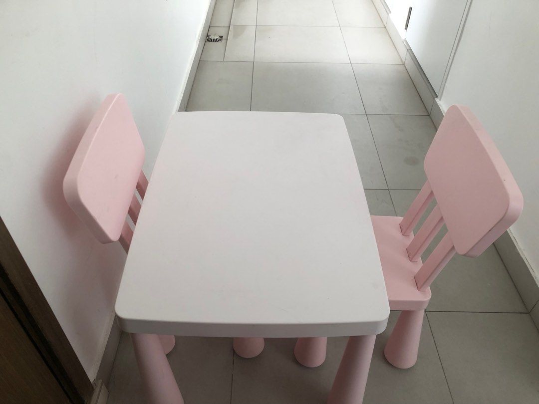 Ikea pink table and set of 2 chairs., Furniture & Home Living
