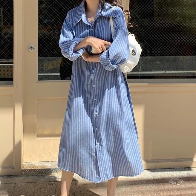 maxi striped shirt dress