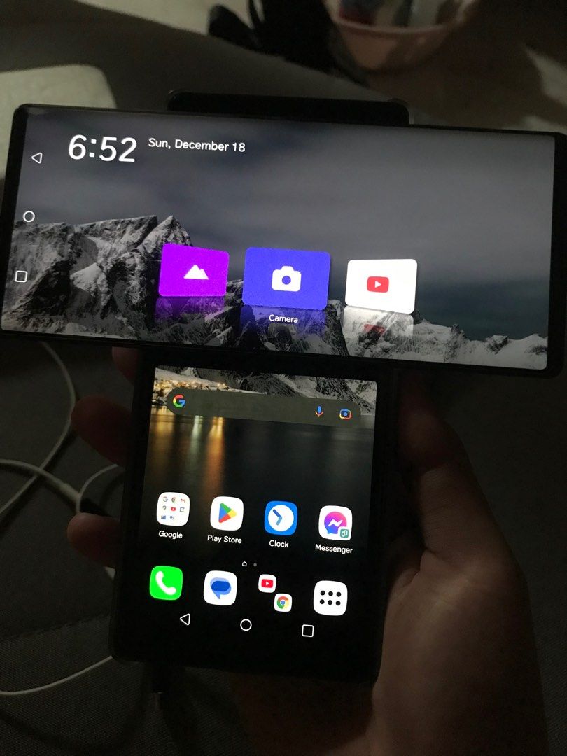 LG Wing 128gb 5g with 1TB exernal storage (Category: LG) located in Quezon City. Submitted by davetc (Listing ID 1203874367, Image 2). Description: LG wing 128gb korean variant with 2.5k pesos worth of freebies aurora grey color Sale or Swap last price already posted Minimal scratch (normal for light use) 96% makinis (pwede po sa maarte) Other than that no issues Rush rush rush Comes with: Screen protector 3 cases Box Earphone (never been used) U
