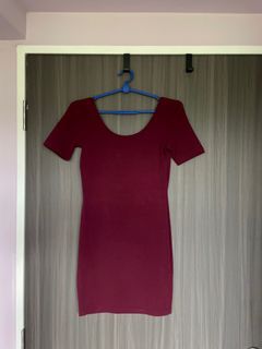 Maroon Bodycon Half-sleeves Dress