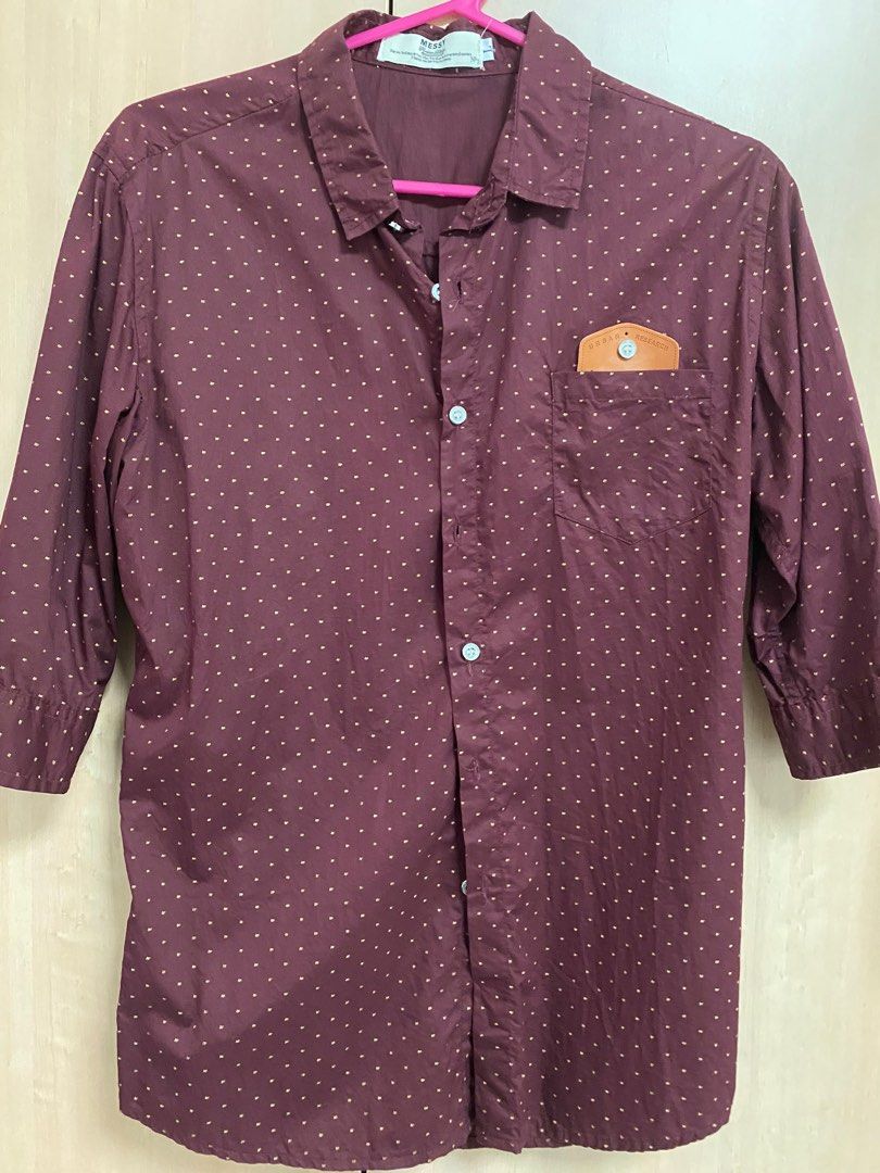 Messy Button Short sleeve shirt Maroon Red Men s Fashion Tops