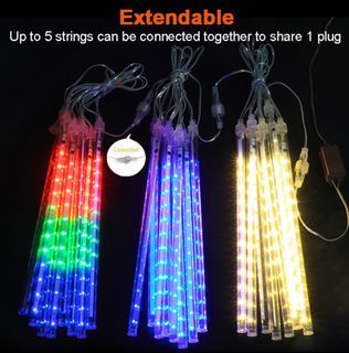 Meteor Shower Rain Lights Tube, Weatherproof 50 cm x8 Tubes -BLUE & RGB Extendable Up to 5 strings can be connected together, Christmas Lights, Holidays Lights, Festive Lights, Decoration Lights limited set in singapore
