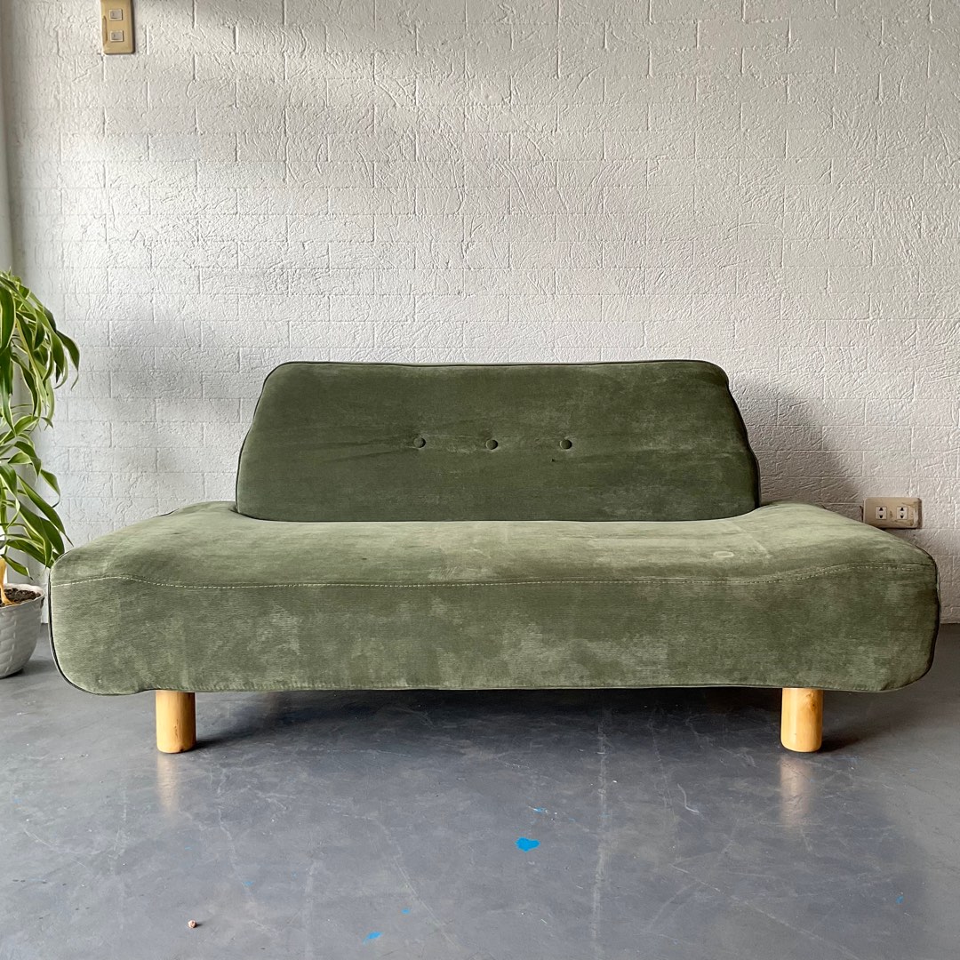 Moss green corduroy sofa in good condition, Furniture & Home Living