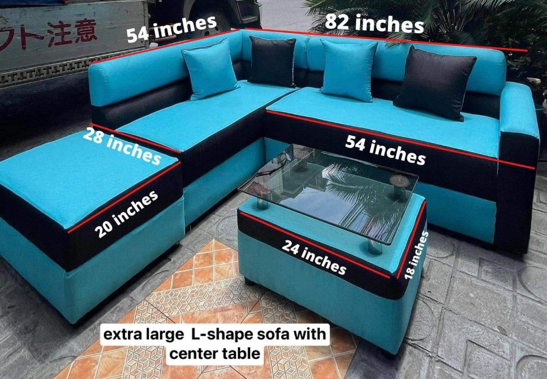 On Hand Ready to deliver Lshape sofa balck fabfic dimpled, Furniture