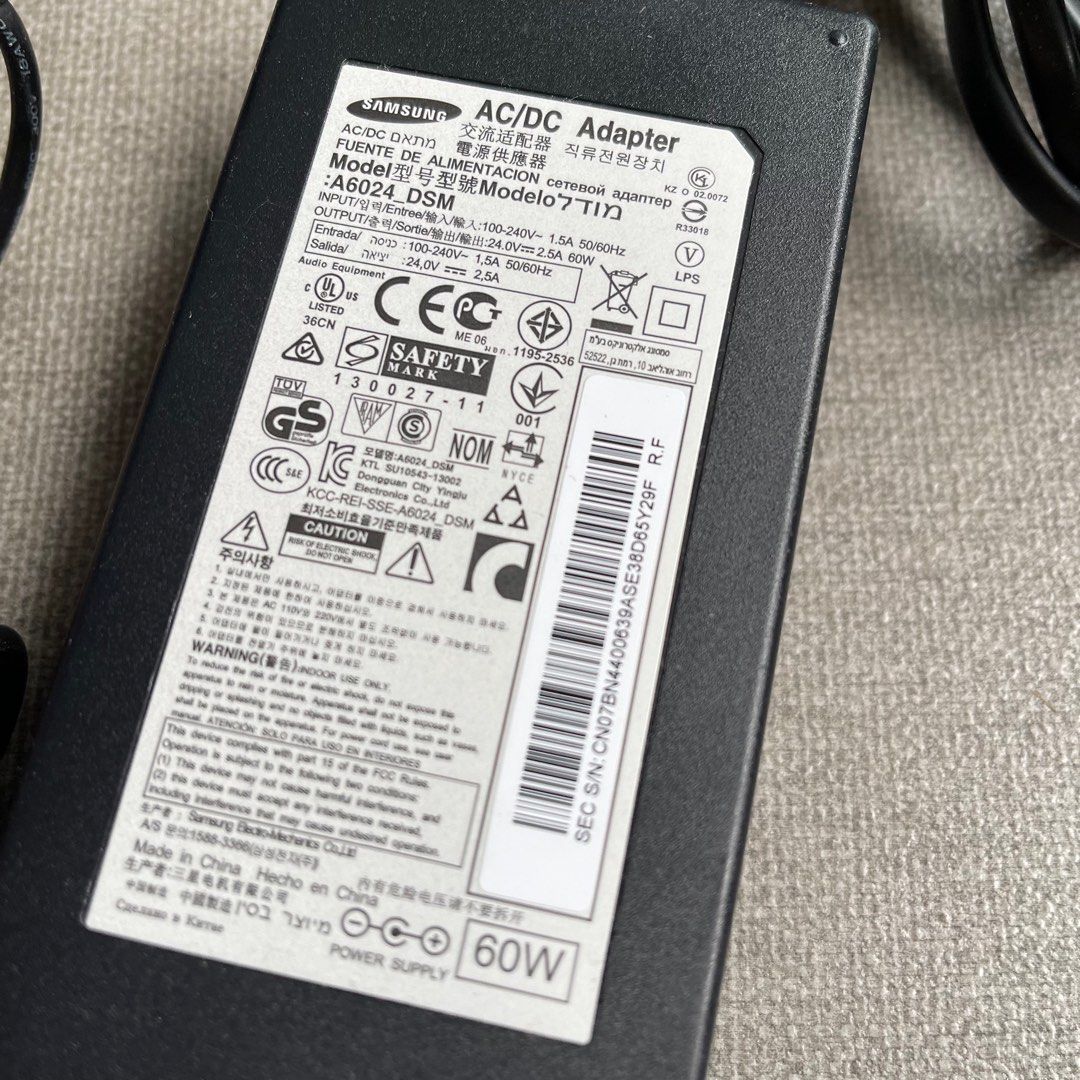 Original Samsung 60W AC / DC Adapter Model A6024_DSM, TV & Home ...