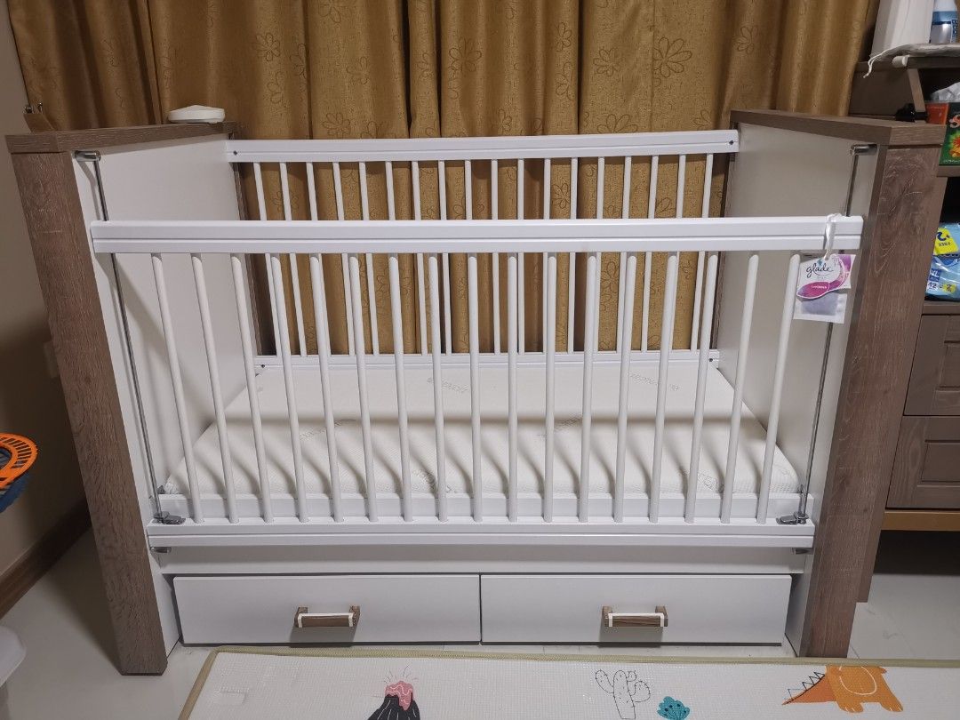 Picket & Rail rocking baby cot with bottom drawers, Babies & Kids, Baby