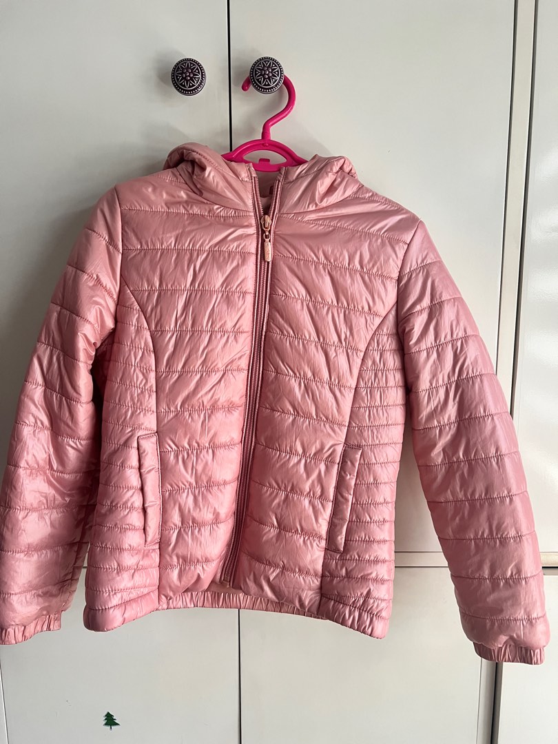 Pink down jacket, Babies & Kids, Babies & Kids Fashion on Carousell