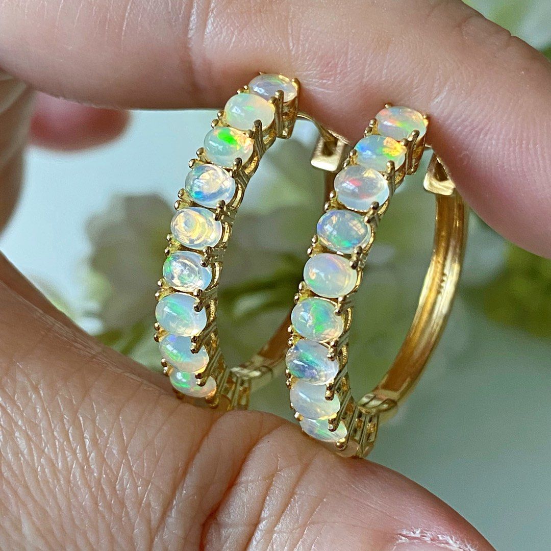 SOLD Real NATURAL opal hoop earrings Women s Fashion Jewelry