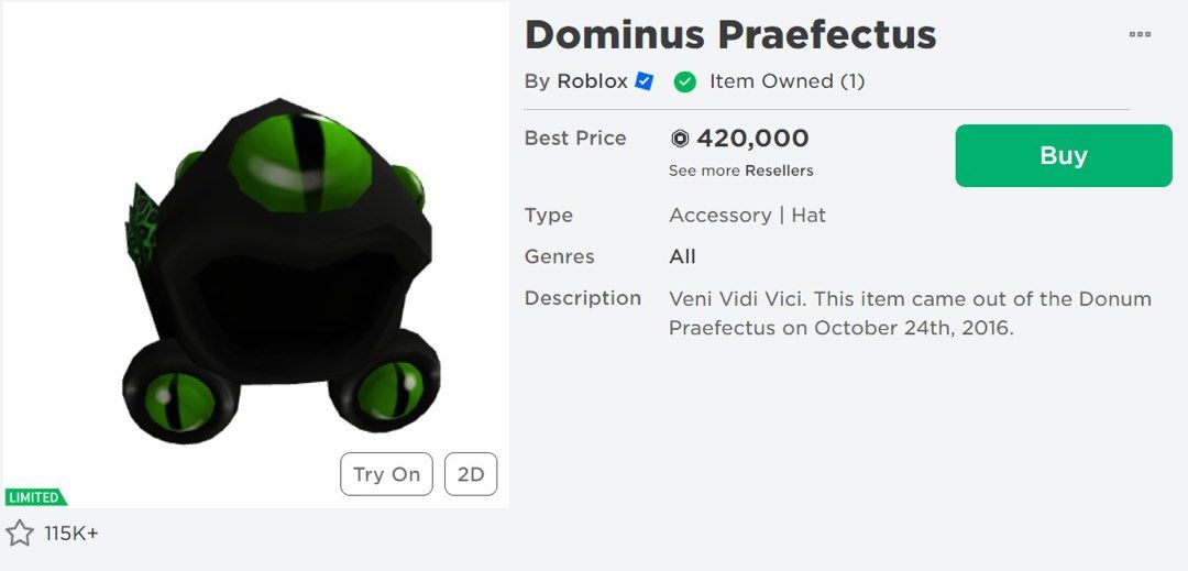500K Value Dominus Praefectus Roblox Limited, Video Gaming, Gaming  Accessories, In-Game Products on Carousell