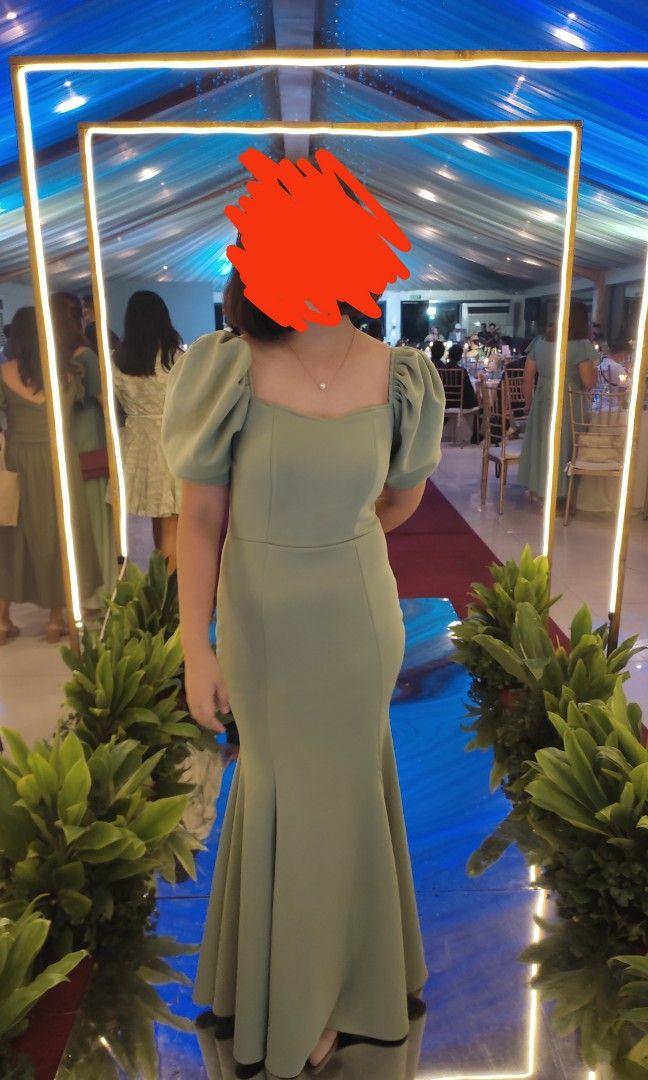 Sage green dress/gown, Women's Fashion, Dresses & Sets, Evening dresses