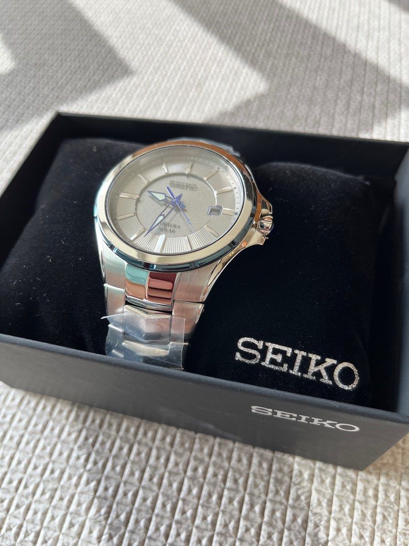Seiko Men`s Coutura Gray Dial with Blue Accents Solar Watch SNE565, Luxury,  Watches on Carousell